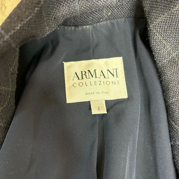 Armani Collection Made in Italy size 2 Navy Blue window pane print blazer wool - Picture 2 of 7